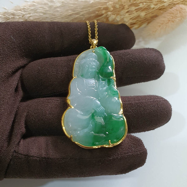 Translucent Icy with Brilliant Green Jadeite "Goddess of Mercy" Pendant (JAB006469) 1