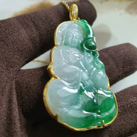 Translucent Icy with Brilliant Green Jadeite "Goddess of Mercy" Pendant (JAB006469) 6
