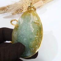 [Rare] Highly Translucency Icy Brilliant Yellowish Green "Goddess of Mercy" Pendant (JAB006470) 7