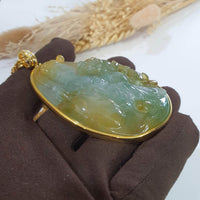 [Rare] Highly Translucency Icy Brilliant Yellowish Green "Goddess of Mercy" Pendant (JAB006470) 8