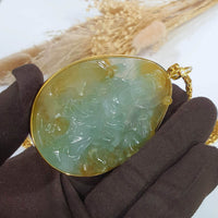 [Rare] Highly Translucency Icy Brilliant Yellowish Green "Goddess of Mercy" Pendant (JAB006470) 9