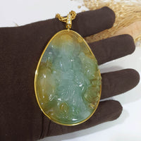 [Rare] Highly Translucency Icy Brilliant Yellowish Green "Goddess of Mercy" Pendant (JAB006470) 1