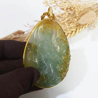 [Rare] Highly Translucency Icy Brilliant Yellowish Green "Goddess of Mercy" Pendant (JAB006470) 4