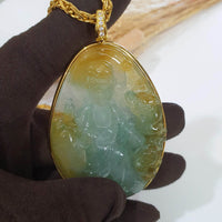 [Rare] Highly Translucency Icy Brilliant Yellowish Green "Goddess of Mercy" Pendant (JAB006470) 6