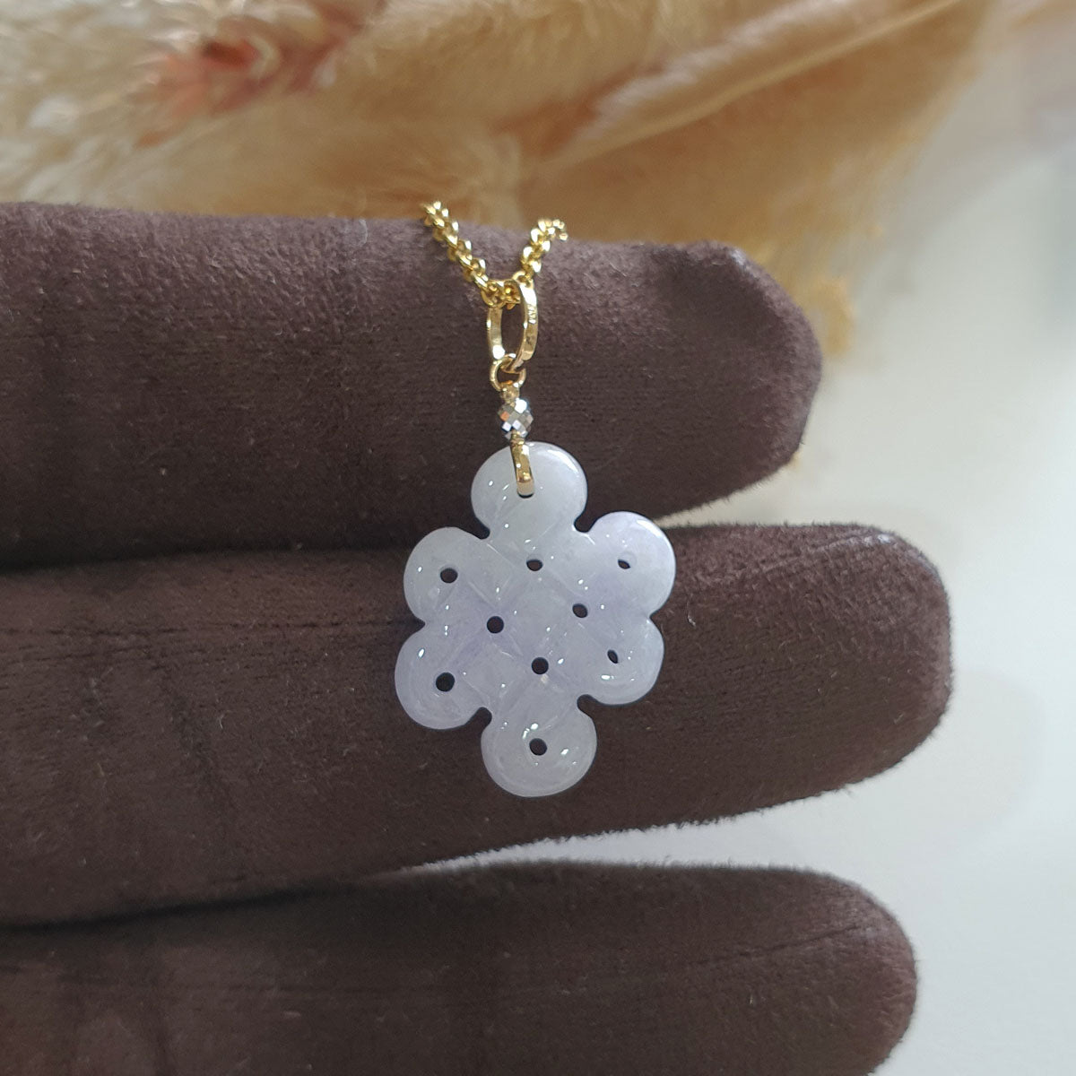 Translucent Light Lavender Jadeite “Eternity Knot” Pendant (JAB006512) 1