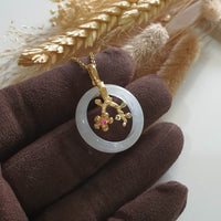 Highly Translucent Icy Jadeite "Cherry Blossom" Pendant (JAB006526) 3