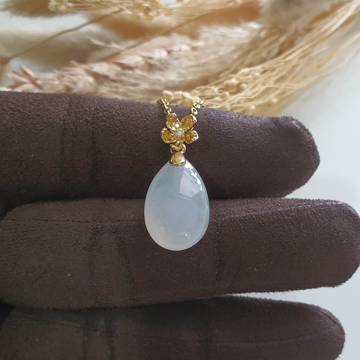 Good Translucency Icy Jadeite “Cherry Dew Droplet” Pendant (JAB006541) 1