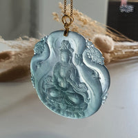 Highly Translucent Icy Bluish Jadeite “Goddess of Mercy” Pendant (JAB006545) 1