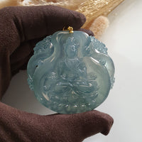 Highly Translucent Icy Bluish Jadeite “Goddess of Mercy” Pendant (JAB006545) 2