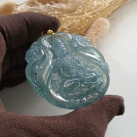 Highly Translucent Icy Bluish Jadeite “Goddess of Mercy” Pendant (JAB006545) 8