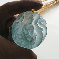 Highly Translucent Icy Bluish Jadeite “Goddess of Mercy” Pendant (JAB006545) 3