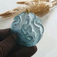 Highly Translucent Icy Bluish Jadeite “Goddess of Mercy” Pendant (JAB006545) 5