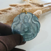 Highly Translucent Icy Bluish Jadeite “Goddess of Mercy” Pendant (JAB006545) 6
