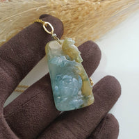 Good Translucency Icy Yellow and Bluish Green Jadeite “Joyful Bloom” Pendant (JAB006631) 5