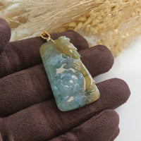 Good Translucency Icy Yellow and Bluish Green Jadeite “Joyful Bloom” Pendant (JAB006631) 3
