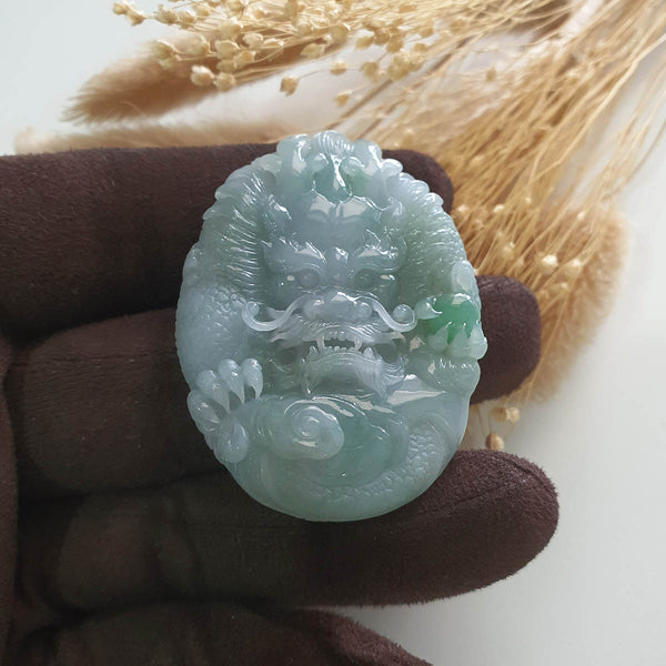 Translucent Icy Green Jadeite "Majestic Dragon” Pendant (JAB006632) 1