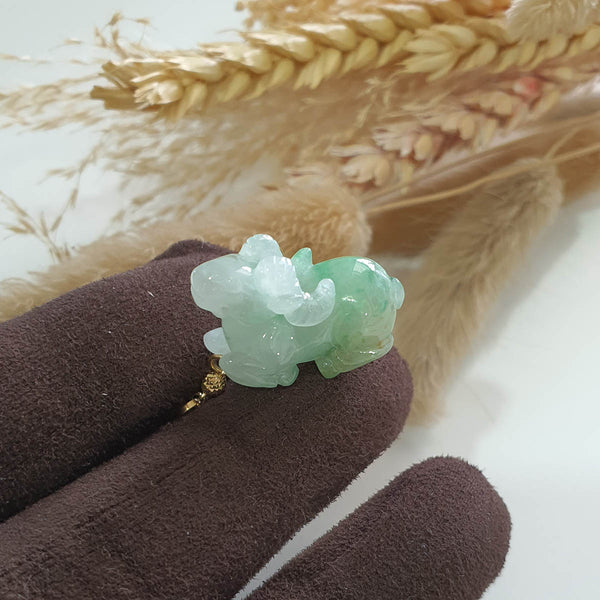 Translucent Icy Green Jadeite "Auspicious Goat of Wealth" Pendant (JAB006642) 1