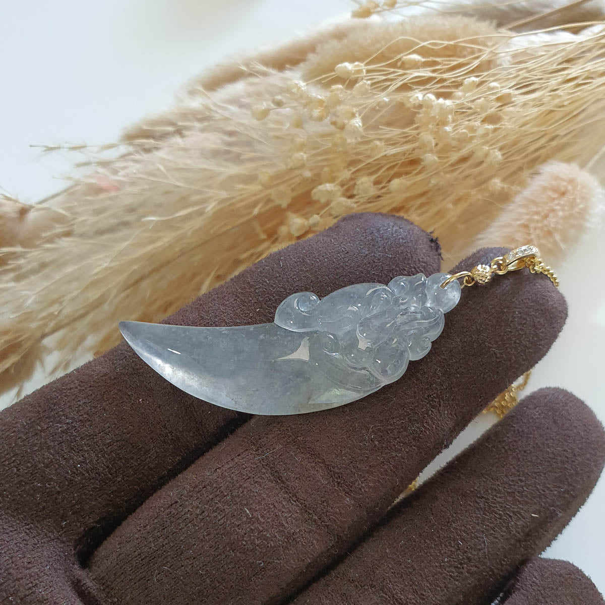 Highly Translucent Icy Jadeite "Dragon Sabre" Pendant (JAB006661) 1