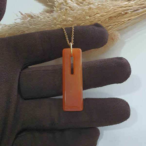 Translucent Brilliant Orangey Red Jadeite "Heaven’s Gate" Pendant (JAB006696) 1