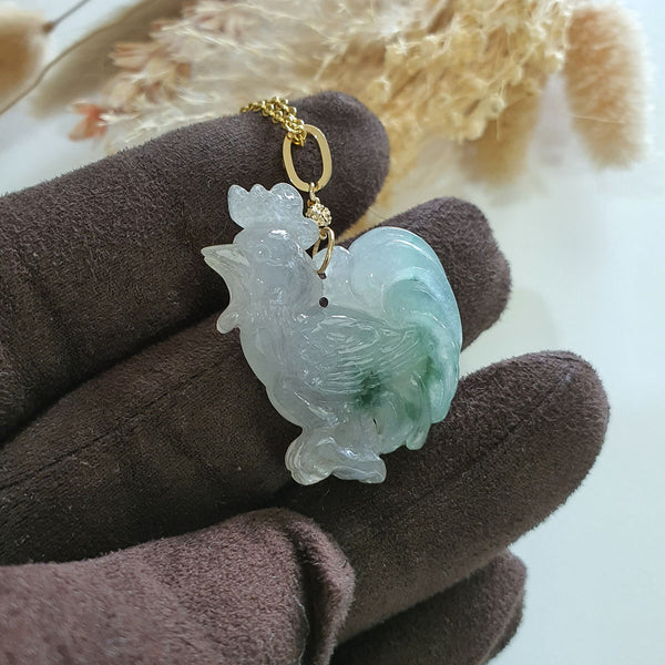 Good Translucency Icy with Green Jadeite "Rooster" Pendant (JAB006701) 1