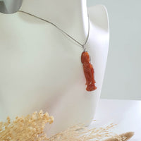 Translucent Brilliant Orangey Red Jadeite "Goddess of Mercy" Pendant (JAB006741) 7