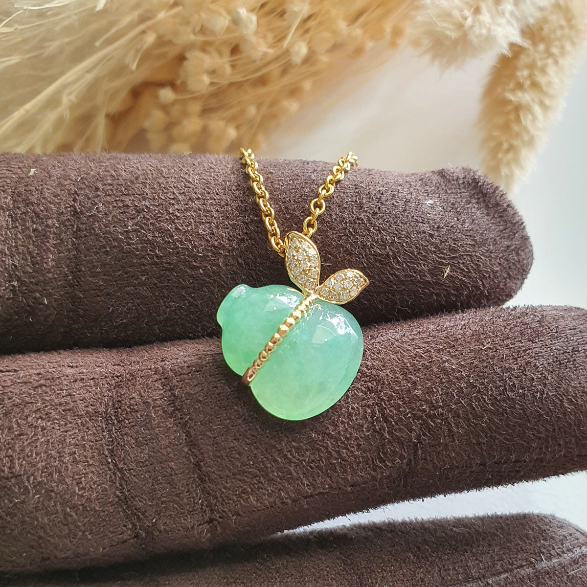 Translucent Icy Apple Green Jadeite "Glittering Hulu’s Love" Pendant (JAB006915) 1
