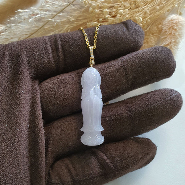 Translucent Lavender Jadeite "Goddess of Mercy" Pendant (JAB006968) 1