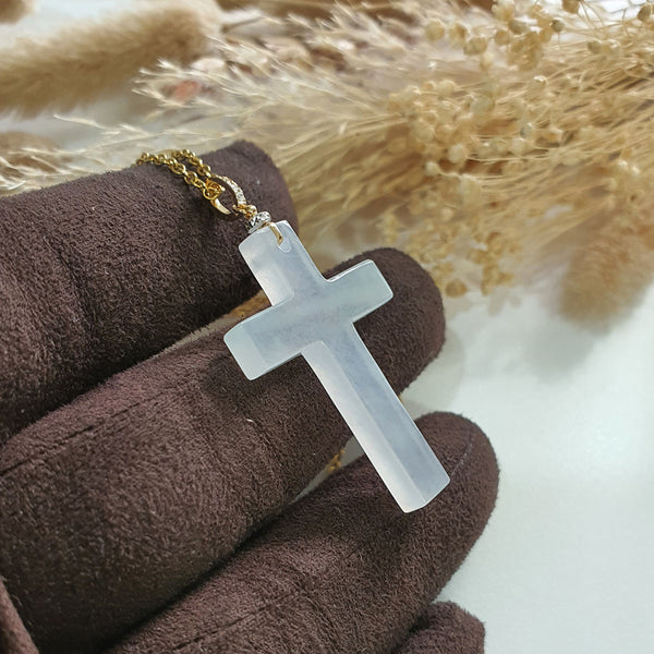 Highly Translucent Icy Jadeite "Cross" Pendant (JAB006983) 1
