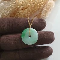 Translucent Green with Brilliant Green Jadeite "Auspicious Coin" Pendant (JAB007066) 1