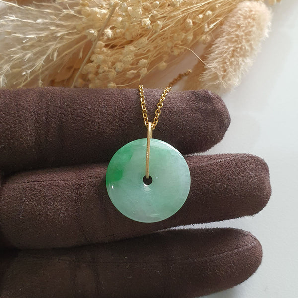 Translucent Green with Brilliant Green Jadeite "Auspicious Coin" Pendant (JAB007066) 1