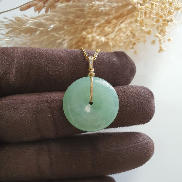 Translucent Icy Bright Green Jadeite "Auspicious Coin" Pendant (JAB007110) 1