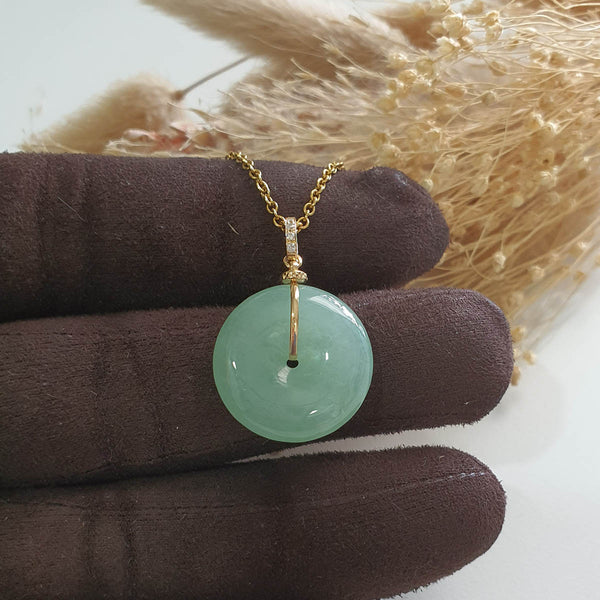 Translucent Icy Bright Green Jadeite "Auspicious Coin" Pendant (JAB007111) 1
