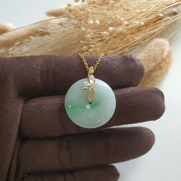 Translucent Green with Brilliant Green Jadeite "Auspicious Coin" Pendant (JAB007115) 1