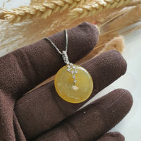 Good Translucent Icy Brilliant Yellow Jadeite “The Stars” Coin Pendant (JAB007154) 2