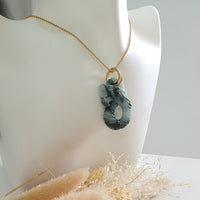 Translucent Bluish Flower Green Jadeite "Spiral 8 Dragon" Pendant (JAB007157) 9
