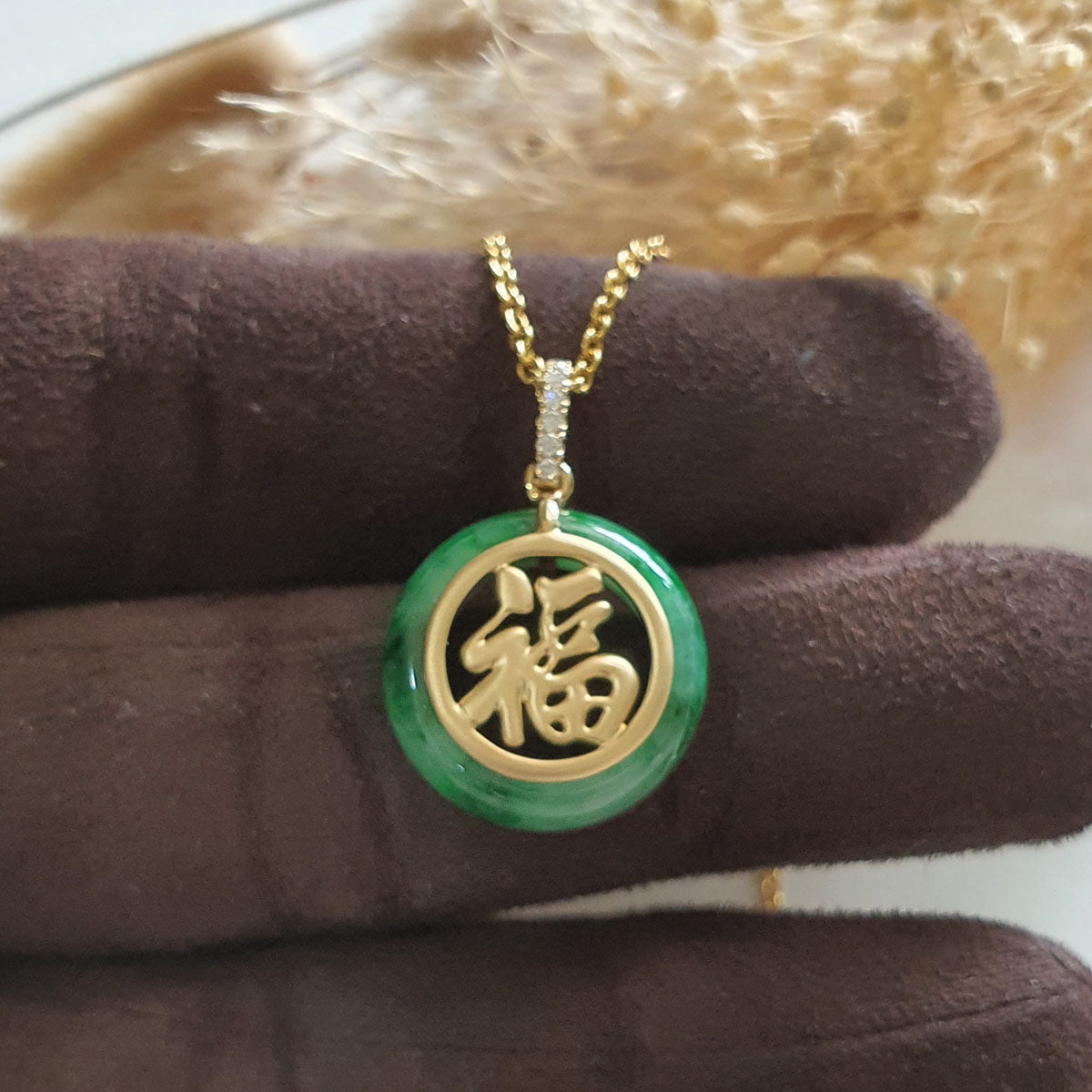 Translucent Brilliant Green Jadeite "Countless Blessing" Pendant (JAB007158) 1