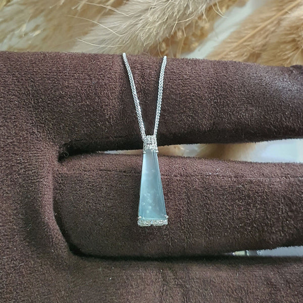 Highly Translucent Icy Light Blue Jadeite “Icy Trapezoid” Pendant (JAB007179) 1