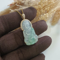 Highly Translucency Icy Apple Green Jadeite "Goddess of Mercy" Pendant (JAB007185) 4