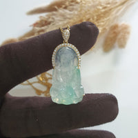 Highly Translucency Icy Apple Green Jadeite "Goddess of Mercy" Pendant (JAB007185) 2