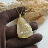 Good Translucency Icy Yellow Jadeite "Goddess of Mercy" Pendant (JAB007217) 3