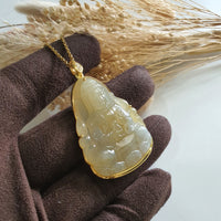Good Translucency Icy Yellow Jadeite "Goddess of Mercy" Pendant (JAB007217) 2