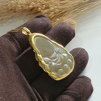 Good Translucency Icy Yellow Jadeite "Goddess of Mercy" Pendant (JAB007217) 4