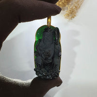 Translucent Icy Bluish Green Omphacite Jadeite "Mighty Guan Gong" Pendant (JAB007218) 10
