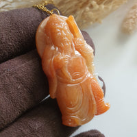 Translucent Brilliant Orange Jadeite "Majestic Guan Gong" Pendant (JAB007258) 7