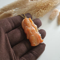 Translucent Brilliant Orange Jadeite "Majestic Guan Gong" Pendant (JAB007258) 2
