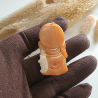 Translucent Brilliant Orange Jadeite "Majestic Guan Gong" Pendant (JAB007258) 4