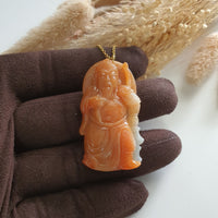 Translucent Brilliant Orange Jadeite "Majestic Guan Gong" Pendant (JAB007258) 5