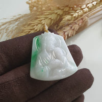 Translucent Brilliant Green on Snow Jadeite "Mother Mary and Baby Jesus" Pendant (JAB007276) 2