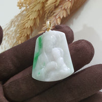 Translucent Brilliant Green on Snow Jadeite "Mother Mary and Baby Jesus" Pendant (JAB007276) 3