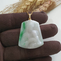 Translucent Brilliant Green on Snow Jadeite "Mother Mary and Baby Jesus" Pendant (JAB007276) 6